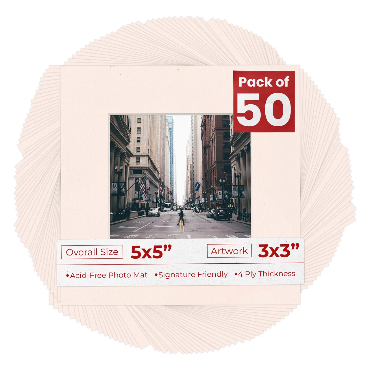 Oyster Bay Beige Mat Board for 5x5 Inch Frames - Fits 3x3 Photos